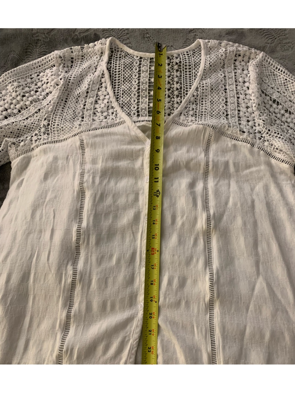 LoveStitch White Boho Crochet Top with Bell Sleeves Size XL Peasant Blouse - Picture 12 of 14